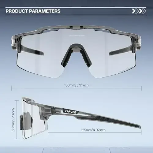 KAPVOE Photochromic Cycling Glasses Mountain Bike Sunglasses Clear MTB Bicycle Riding Baseball Running Golf for Men Women K75 - 4