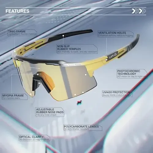 KAPVOE Photochromic Cycling Glasses Mountain Bike Sunglasses Clear MTB Bicycle Riding Baseball Running Golf for Men Women K75 - 3