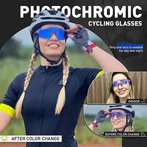 KAPVOE Photochromic Cycling Glasses Mountain Bike Sunglasses Clear MTB Bicycle Riding Baseball Running Golf for Men Women K75 - 2
