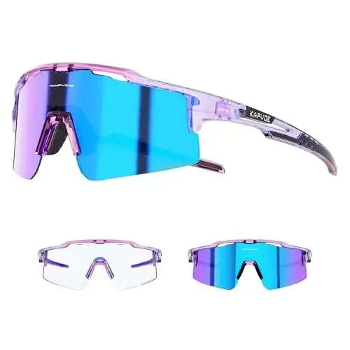 KAPVOE Photochromic Cycling Glasses Mountain Bike Sunglasses Clear MTB Bicycle Riding Baseball Running Golf for Men Women K75 