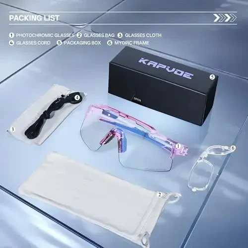 KAPVOE Photochromic Cycling Glasses Mountain Bike Sunglasses Clear MTB Bicycle Riding Baseball Running Golf for Men Women K75 - 4