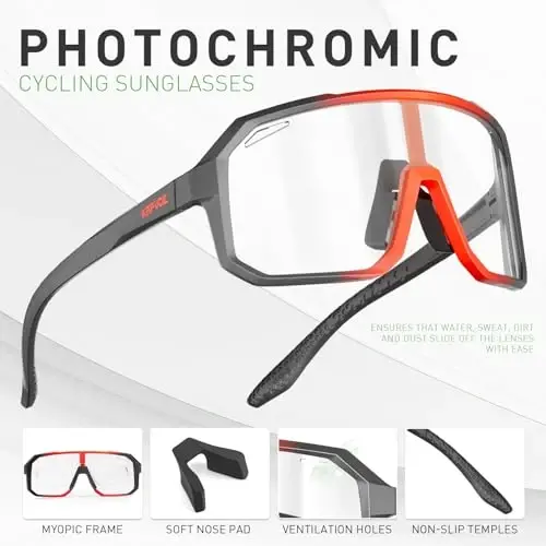 KAPVOE Photochromic Cycling Glasses Sports Sunglasses for Men Women Mountain Bike Sunglasses Clear MTB Bicycle Riding - 4