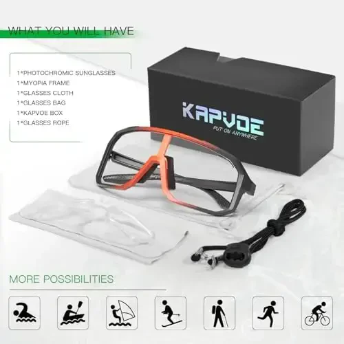 KAPVOE Photochromic Cycling Glasses Sports Sunglasses for Men Women Mountain Bike Sunglasses Clear MTB Bicycle Riding - 6