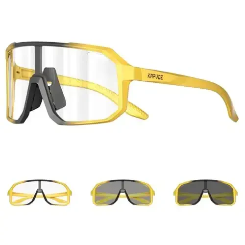 KAPVOE Photochromic Cycling Glasses Sports Sunglasses for Men Women Mountain Bike Sunglasses Clear MTB Bicycle Riding K62 