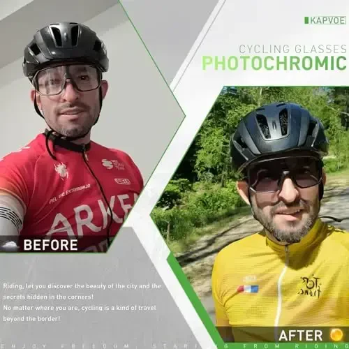 KAPVOE Photochromic Cycling Glasses Sports Sunglasses for Men Women Mountain Bike Sunglasses Clear MTB Bicycle Riding K62 - Modazone (1)