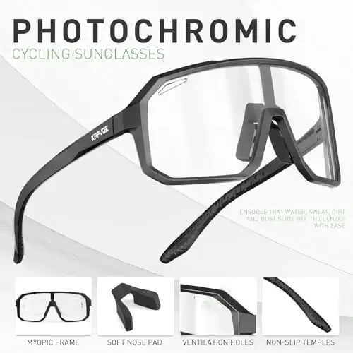 KAPVOE Photochromic Cycling Glasses Sports Sunglasses for Men Women Mountain Bike Sunglasses Clear MTB Bicycle Riding K62 - 4