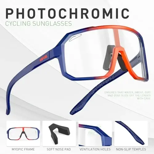 KAPVOE Photochromic Cycling Glasses Sports Sunglasses for Men Women Mountain Bike Sunglasses Clear MTB Bicycle Riding K62 - 4