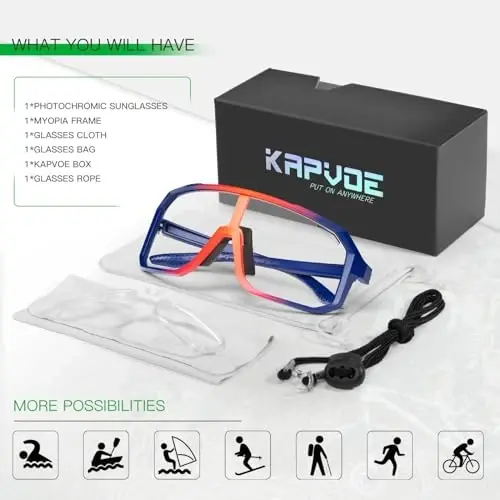 KAPVOE Photochromic Cycling Glasses Sports Sunglasses for Men Women Mountain Bike Sunglasses Clear MTB Bicycle Riding K62 - 6