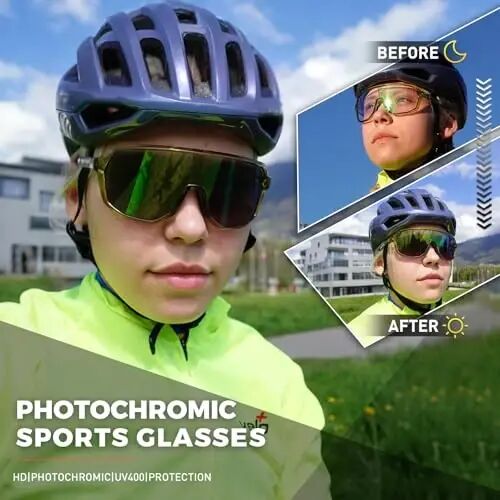 KAPVOE Photochromic Cycling Sunglasses UV400 TR90 Men Women K63 | Clear to Black Photochromic CAT.0-CAT.2, UV400, Ventilation, Lightweight TR90 - 2