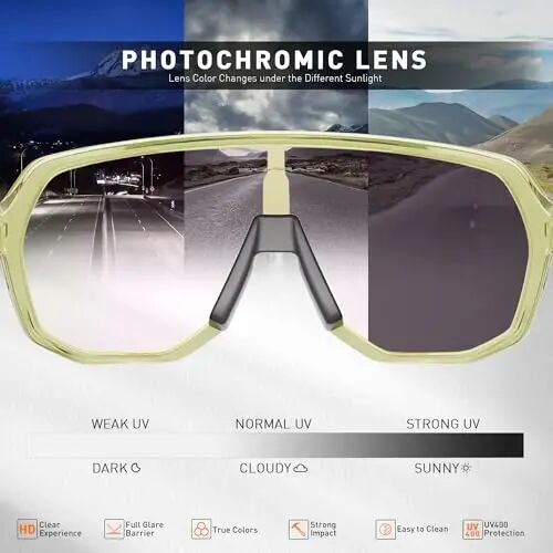 KAPVOE Photochromic Cycling Sunglasses UV400 TR90 Men Women K63 | Clear to Black Photochromic CAT.0-CAT.2, UV400, Ventilation, Lightweight TR90 - 3