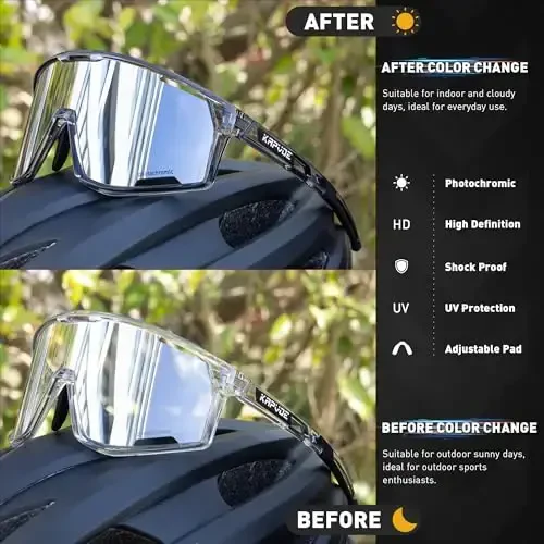 KAPVOE Photochromic Velosiped Ko'zoynaklar Erkaklar Tog' Velosiped Quyosh Ko'zoynaklar Ayollar Shaffof MTB Sport Ko'zoynaklar Velosiped Triatlon K180 - 6