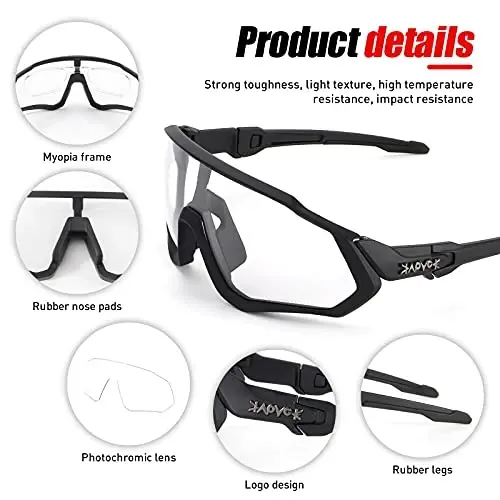 KAPVOE Photochromic Velosiped Ko'zoynaklari Erkaklar Ayollar Tog' Velosiped Quyoshdan Saqlaydigan Ko'zoynaklar MTB Velosiped Haydash - K9408 - 4