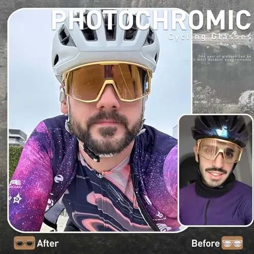 KAPVOE Photochromic Velosiped Ko'zoynaklari Erkaklar Tog' Velosiped Quyoshdan Saqlaydigan Ko'zoynaklar Ayollar Shaffof MTB Sport Ko'zoynaklari O'tish Velosiped Ko'zoynaklari Triatlon Yugurish UV Himoya Oltin - KAPVOE (1)