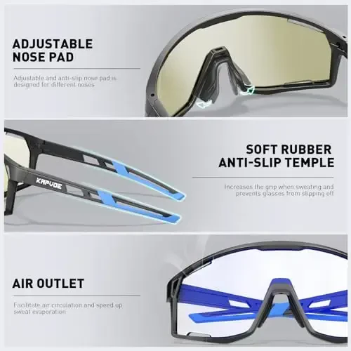 KAPVOE Photochromic Velosiped Ko'zoynaklari Erkaklar Tog' Velosiped Quyoshdan Saqlaydigan Ko'zoynaklar Ayollar Shaffof MTB Sport Ko'zoynaklari O'tish Velosiped Ko'zoynaklari Triatlon Yugurish UV Himoyasi Moviy - 4