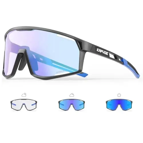 KAPVOE Photochromic Velosiped Ko'zoynaklari Erkaklar Tog' Velosiped Quyoshdan Saqlaydigan Ko'zoynaklar Ayollar Shaffof MTB Sport Ko'zoynaklari O'tish Velosiped Ko'zoynaklari Triatlon Yugurish UV Himoyasi Moviy 