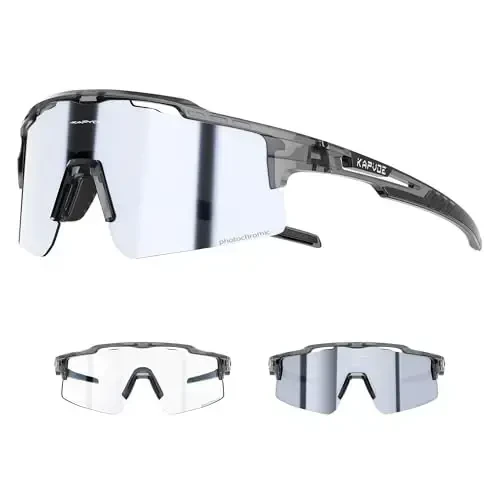 KAPVOE Photochromic Velosiped ko'zoynaklari Tog' velosipedi Quyoshdan saqlaydigan ko'zoynaklar Erkaklar va ayollar uchun tiniq MTB velosipedda beysbol o'ynash, yugurish golfi K75 