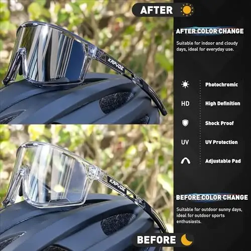 KAPVOE Photochromic Velosiped Ochki Erkaklar Tog' Velosiped Quyoshdan Saqlaydigan Ko'zoynaklar Ayollar Shaffof MTB Sport Ko'zoynaklar Velosiped Triatlon K180 - 6