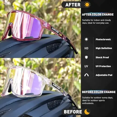 KAPVOE Photochromic Velosiped Ochki Erkaklar Tog' Velosiped Quyoshdan Saqlaydigan Ko'zoynaklar Ayollar Shaffof MTB Sport Ko'zoynaklari Velosiped Triatlon K180 - 5