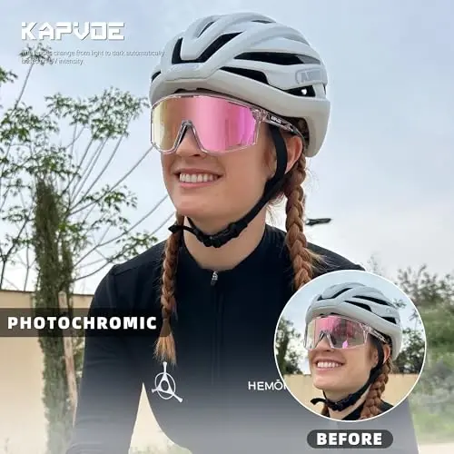 KAPVOE Photochromic Velosiped Ochki Erkaklar Tog' Velosiped Quyoshdan Saqlaydigan Ko'zoynaklar Ayollar Shaffof MTB Sport Ko'zoynaklari Velosiped Triatlon K180 - 6