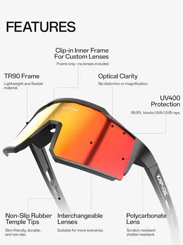 KAPVOE Polarize Bisiklet Gözlüğü, 1 Lens veya 4 Değiştirilebilir Lens ile Tr90 Çerçeve, Erkek ve Kadın Spor Gözlüğü Bisiklet - 2