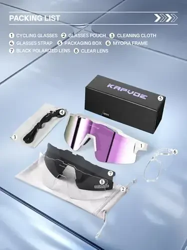KAPVOE Polarized Cycling Glasses Sports Sunglasses for Men Women, UV400 MTB Bicycle Mountain Bike Glasses with 3 Lenses K75 - 6