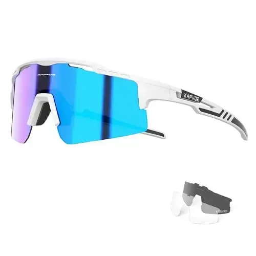 KAPVOE Polarized Cycling Glasses Sports Sunglasses for Men Women, UV400 MTB Bicycle Mountain Bike Glasses with 3 Lenses K75 - 1
