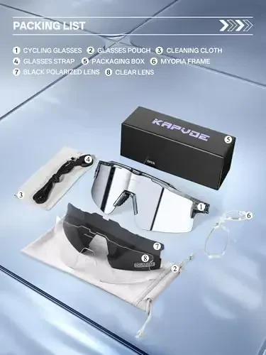 KAPVOE Polarized Cycling Glasses Sports Sunglasses for Men Women, UV400 MTB Bicycle Mountain Bike Glasses with 3 Lenses K75 - 6