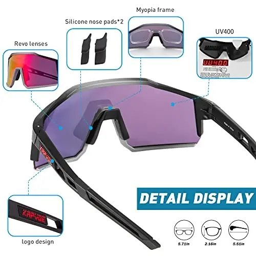 KAPVOE Polarized Glasses With 1 Lens Or 4 Lens UV Protection for Women Men Cycling Sunglasses Tr90 Frame Sports Bike K9022 - 5