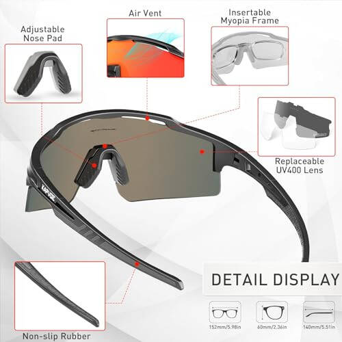 KAPVOE Polarized Cycling Glasses Sports Sunglasses for Men Women, UV400 MTB Bicycle Mountain Bike Glasses with 3 Lenses - 4