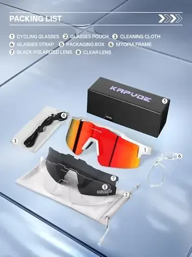 KAPVOE Polarized Cycling Glasses Sports Sunglasses for Men Women, UV400 MTB Bicycle Mountain Bike Glasses with 3 Lenses K75 - 6