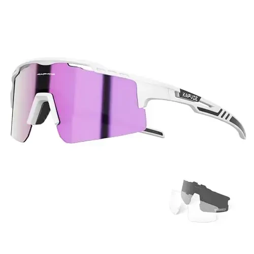 KAPVOE Polarized Cycling Glasses Sports Sunglasses for Men Women, UV400 MTB Bicycle Mountain Bike Glasses with 3 Lenses K75 - 1