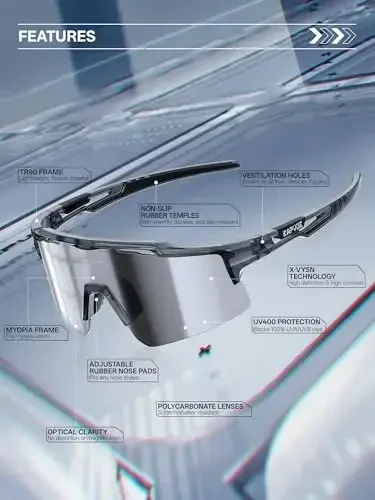 KAPVOE Polarized Cycling Glasses Sports Sunglasses for Men Women, UV400 MTB Bicycle Mountain Bike Glasses with 3 Lenses K75 - 3