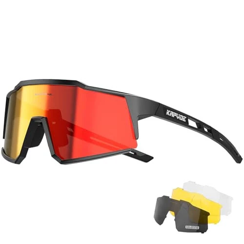 KAPVOE Polarized Cycling Glasses with 1 Lens or 4 Interchangeable Lens Tr90 Frame for Men Women Sports Sunglasses Bike - Modazone