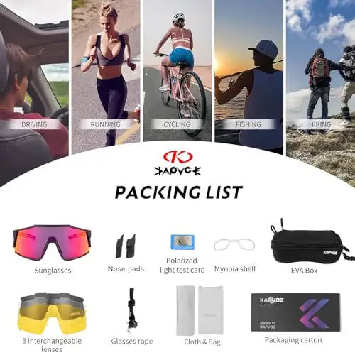 KAPVOE Polarized Cycling Glasses with 1 Lens or 4 Interchangeable Lens Tr90 Frame for Men Women Sports Sunglasses Bike - 3