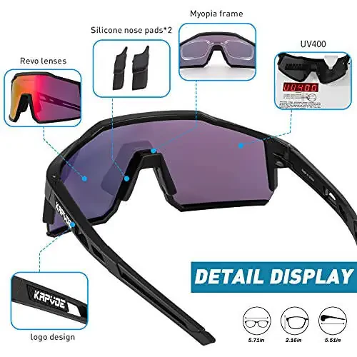 KAPVOE Polarized Cycling Glasses with 1 Lens or 4 Interchangeable Lens Tr90 Frame for Men Women Sports Sunglasses Bike - 4