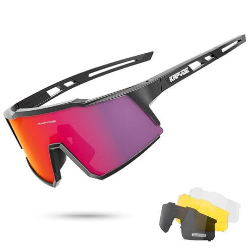 KAPVOE Polarized Cycling Glasses with 1 Lens or 4 Interchangeable Lens Tr90 Frame for Men Women Sports Sunglasses Bike - 6