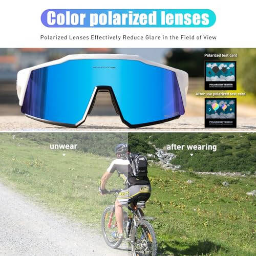 KAPVOE Polarized Cycling Glasses with 1 Lens or 4 Interchangeable Lenses, Tr90 Frame for Men Women Sports Sunglasses Bike - 3