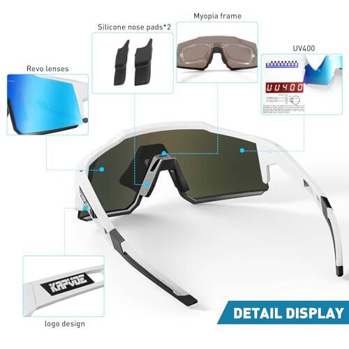 KAPVOE Polarized Cycling Glasses with 1 Lens or 4 Interchangeable Lenses, Tr90 Frame for Men Women Sports Sunglasses Bike - 4