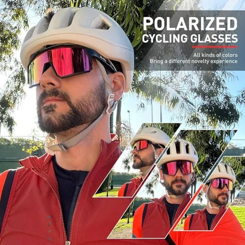 KAPVOE Polarized Cycling Glasses with 1 Lens or 4 Interchangeable Lenses, Tr90 Frame for Men Women Sports Sunglasses Bike - KAPVOE (1)