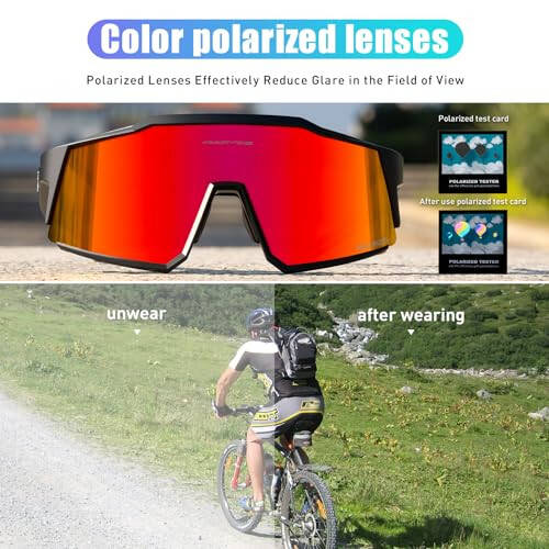 KAPVOE Polarized Cycling Glasses with 1 Lens or 4 Interchangeable Lenses, Tr90 Frame for Men Women Sports Sunglasses Bike - 3