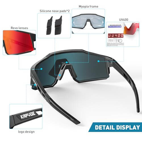 KAPVOE Polarized Cycling Glasses with 1 Lens or 4 Interchangeable Lenses, Tr90 Frame for Men Women Sports Sunglasses Bike - 4