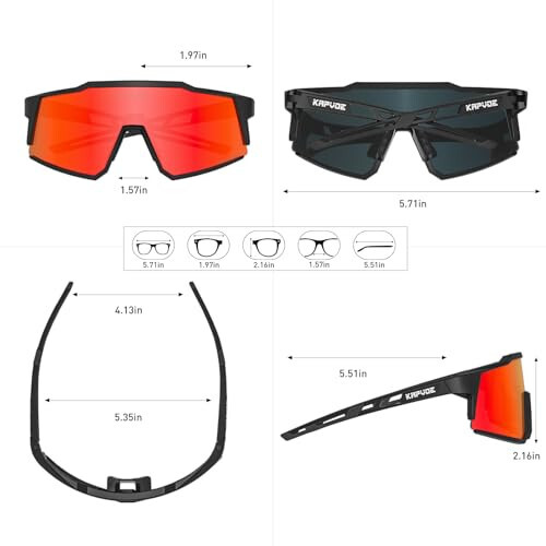 KAPVOE Polarized Cycling Glasses with 1 Lens or 4 Interchangeable Lenses, Tr90 Frame for Men Women Sports Sunglasses Bike - 6