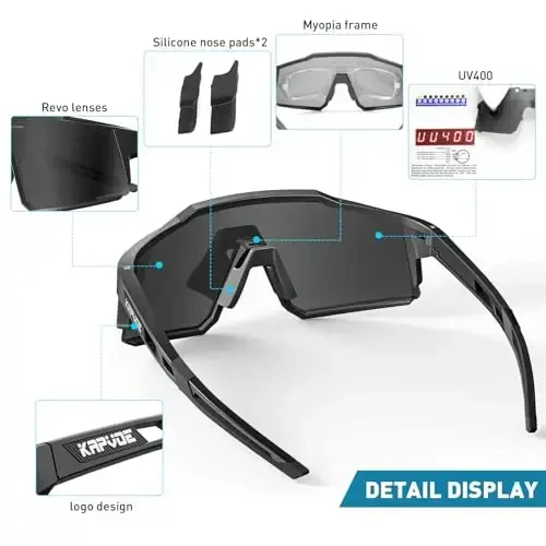 KAPVOE Polarized Glasses 1 yoki 4 linzali UV himoyali ayollar va erkaklar uchun velosiped ko'zoynaklari Tr90 ramkali sport velosipedi K9022 - 4