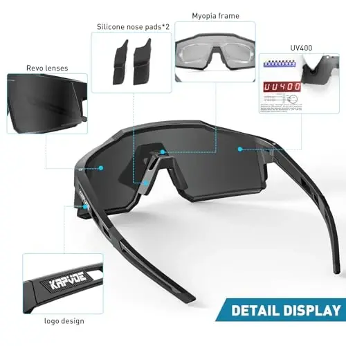 KAPVOE Polarized Glasses 1 yoki 4 linzali UV himoyali ayollar va erkaklar uchun velosiped ko'zoynaklari Tr90 ramkali sport velosipedi K9022 - 4