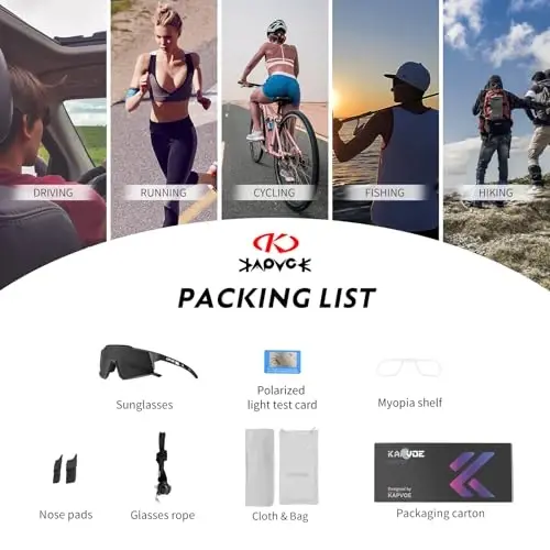KAPVOE Polarized Glasses 1 yoki 4 linzali UV himoyali ayollar va erkaklar uchun velosiped ko'zoynaklari Tr90 ramkali sport velosipedi K9022 - 5