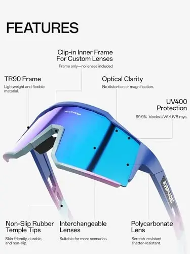 KAPVOE Polarized Glasses Ayollar Erkaklar uchun 1 Lens yoki 4 Lens UV Himoyasi Velosiped Quyoshdan saqlaydigan ko'zoynaklar Tr90 Ramkali Sport Velosipedi K9022 - KAPVOE (1)