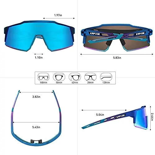 KAPVOE Polarized Glasses Ayollar Erkaklar uchun 1 Lens yoki 4 Lens UV Himoyasi Velosiped Quyoshdan saqlaydigan ko'zoynaklar Tr90 Ramkali Sport Velosipedi K9022 - 6