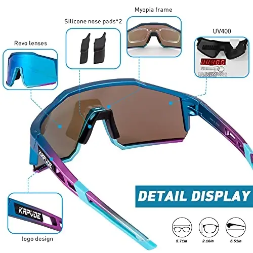 KAPVOE Polarized Glasses With 1 Lens Or 4 Lens UV Protection for Women Men Cycling Sunglasses Tr90 Frame Sports Bike K9022 - 5