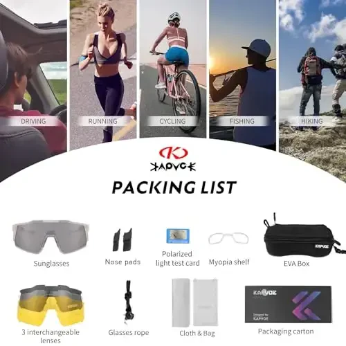 KAPVOE Polarized ko'zoynak 1 linzali yoki 4 linzali ayollar erkaklar uchun UV himoyasi Velosiped quyoshdan saqlaydigan ko'zoynak Tr90 ramkali sport velosipedi K9022 - 4