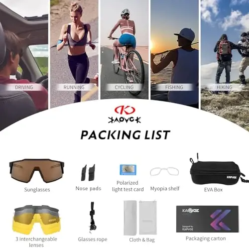 KAPVOE Polarized ko'zoynak 1 linzali yoki 4 linzali UV himoyasi ayollar erkaklar uchun velosiped ko'zoynaklari Tr90 ramkali sport velosipedi K9022 - 4